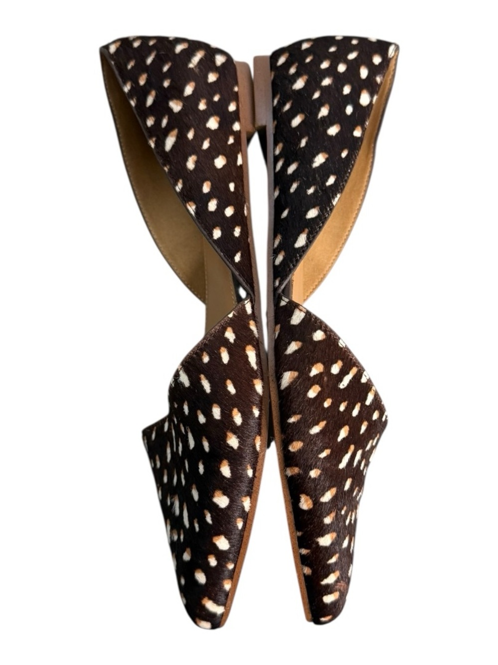 J.Crew Calf Hair D’Orsay Flats Brown Spotted Animal Print Pointed Toe Size 7.5 - Picture 9 of 11